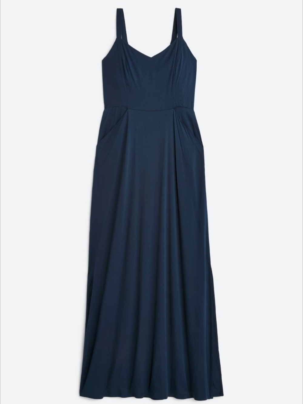 Navy Maxi Slip Dress with V-Neck and Pockets